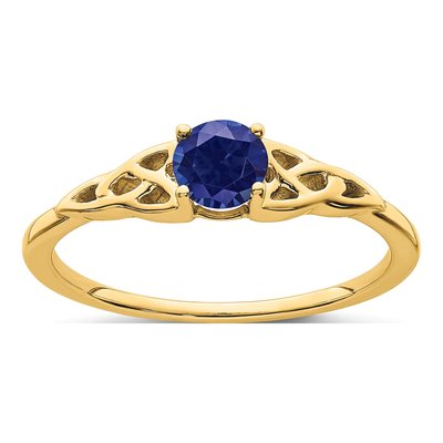 14K Yellow Gold Lab-Created Sapphire Celtic Knot Ring