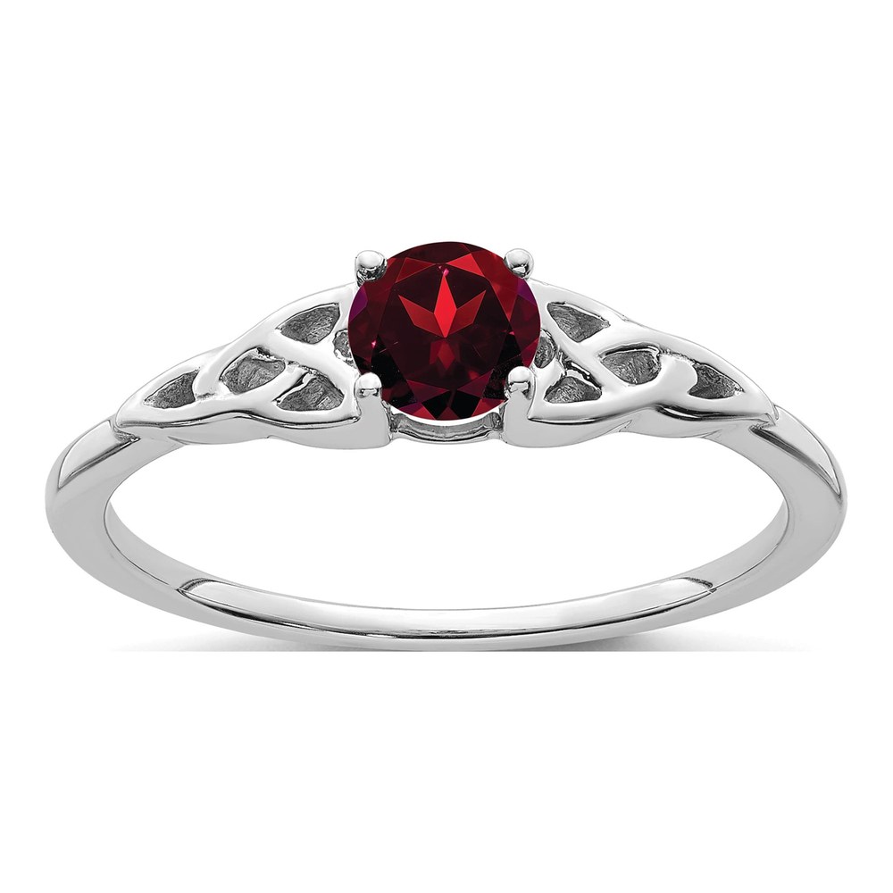14K White Gold Garnet Round Celtic Knot Ring