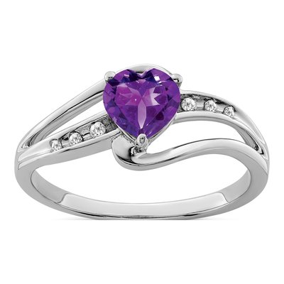 Sterling Silver Amethyst & Diamond Heart Ring