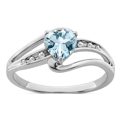 Sterling Silver Aquamarine & Diamond Heart Ring