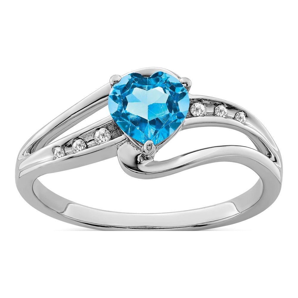 Sterling Silver Swiss Blue Topaz & Diamond Heart Ring