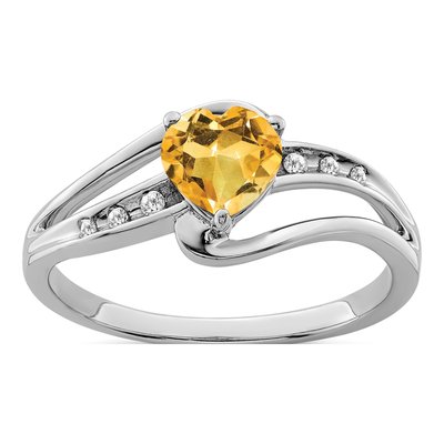 Sterling Silver Citrine & Diamond Heart Ring
