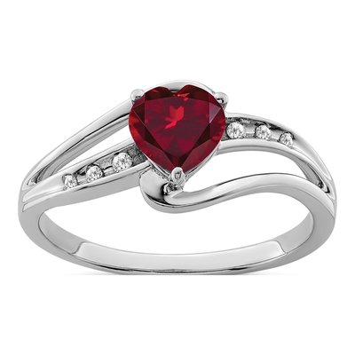 Sterling Silver Lab-Created Ruby & Diamond Heart Ring
