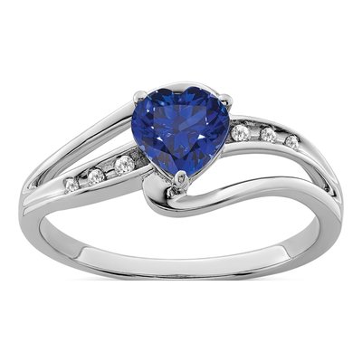 Sterling Silver Lab-Created Sapphire & Diamond Heart Ring