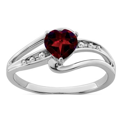 Sterling Silver Garnet & Diamond Heart Ring