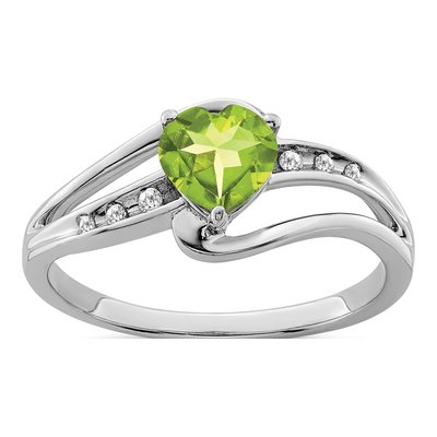 Sterling Silver Peridot & Diamond Heart Ring
