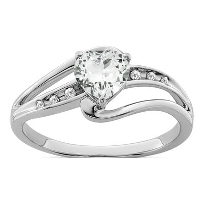 Sterling Silver White Topaz & Diamond Heart Ring