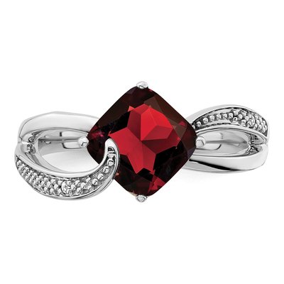 Sterling Silver Amethyst & Diamond Cushion Ring – view 4
