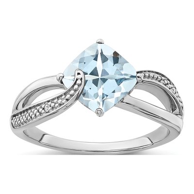 Sterling Silver Aquamarine & Diamond Ring
