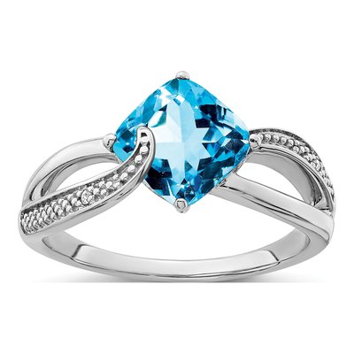 Sterling Silver Swiss Blue Topaz & Diamond Ring
