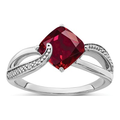 Sterling Silver Lab-Created Ruby & Diamond Ring