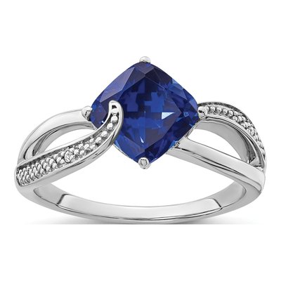 Sterling Silver Lab-Created Sapphire & Diamond Ring
