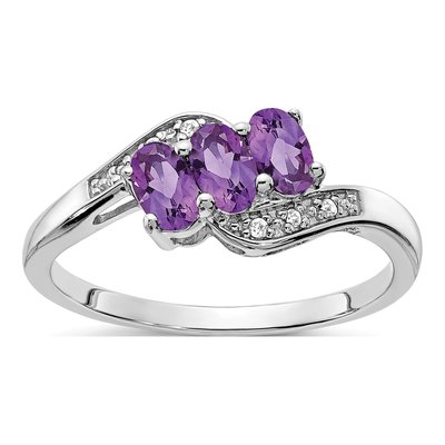 Sterling Silver Amethyst & Diamond Ring