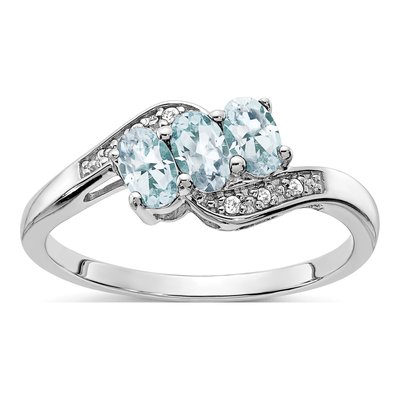 Sterling Silver Aquamarine & Diamond Ring