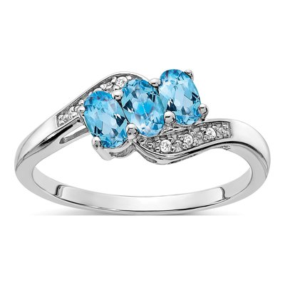 Sterling Silver Swiss Blue Topaz & Diamond Ring