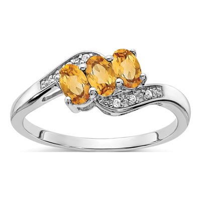 Sterling Silver Citrine & Diamond Ring