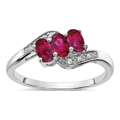 Sterling Silver Lab-Created Ruby & Diamond Ring