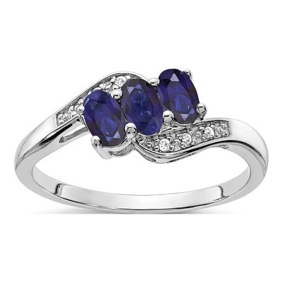 Sterling Silver Lab-Created Sapphire & Diamond Ring