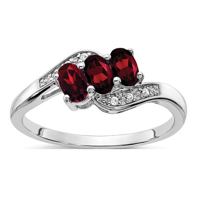 Sterling Silver Garnet & Diamond Ring