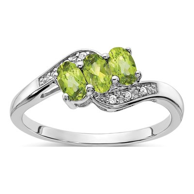 Sterling Silver Peridot & Diamond Ring