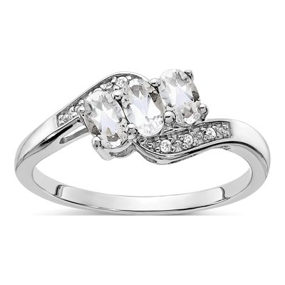 Sterling Silver White Topaz & Diamond Ring