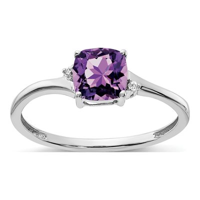 Sterling Silver Amethyst & Diamond Cushion Ring