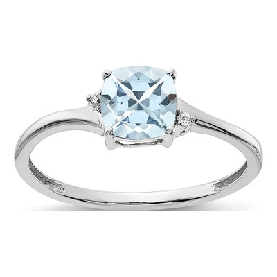Sterling Silver Aquamarine & Diamond Ring