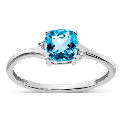 Sterling Silver Swiss Blue Topaz & Diamond Ring
