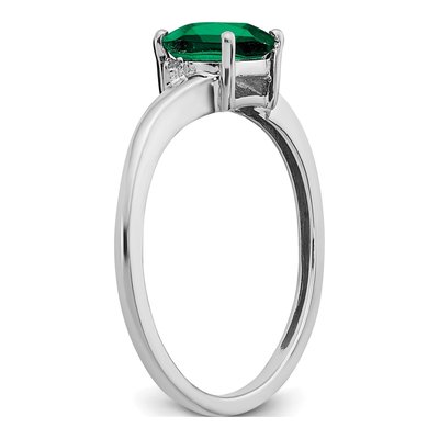 Sterling Silver Lab-Created Emerald & Diamond Ring – view 3