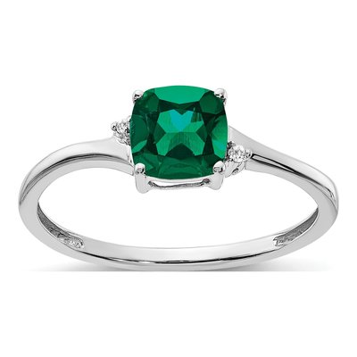 Sterling Silver Lab-Created Emerald & Diamond Ring