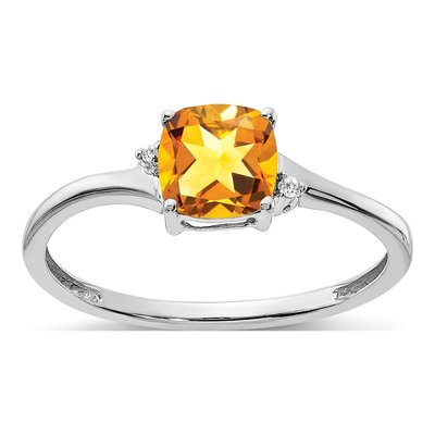 Sterling Silver Citrine & Diamond Cushion Ring