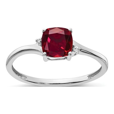 Sterling Silver Lab-Created Ruby & Diamond Ring
