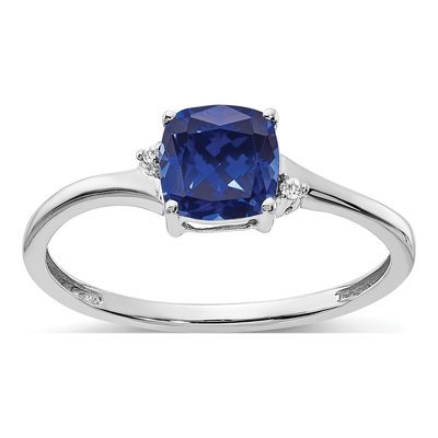 Sterling Silver Lab-Created Sapphire & Diamond Ring