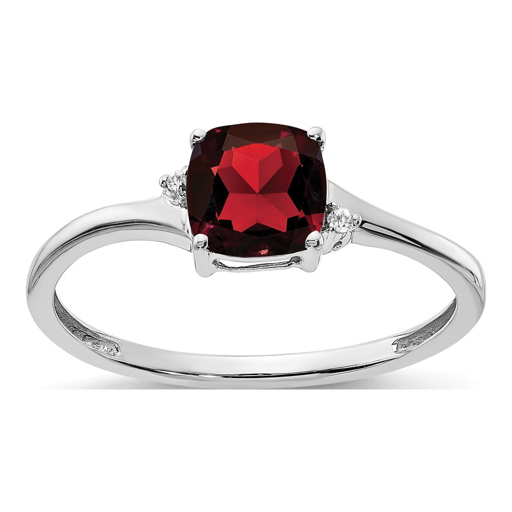 Sterling Silver Garnet & Diamond Cushion Ring