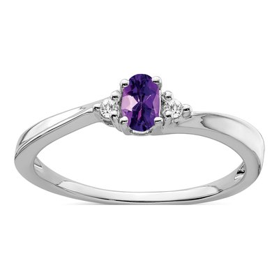 14K White Gold Amethyst & Diamond Oval February Ring