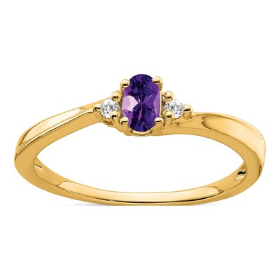 14K Yellow Gold Amethyst & Diamond Birthstone Ring