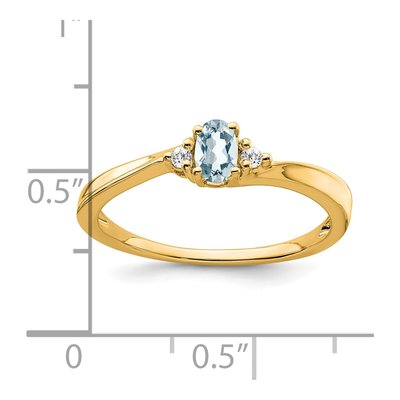 14K Yellow Gold Aquamarine & Diamond Oval March Ring – view 2