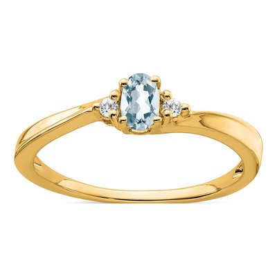 14K Yellow Gold Aquamarine & Diamond Oval March Ring