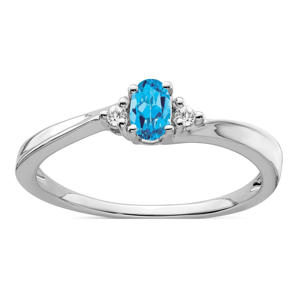 14K White Gold Swiss Blue Topaz & Diamond Ring