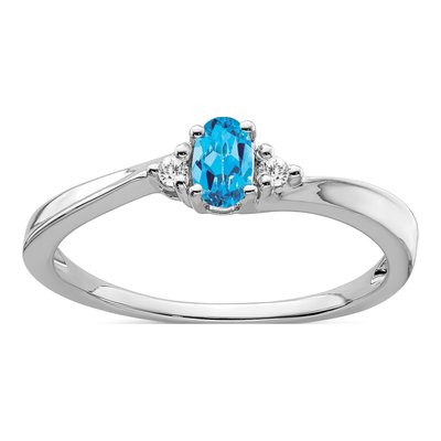 14K White Gold Swiss Blue Topaz & Diamond Ring
