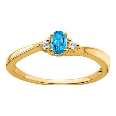 14K Yellow Gold Sky Blue Topaz & Diamond Ring