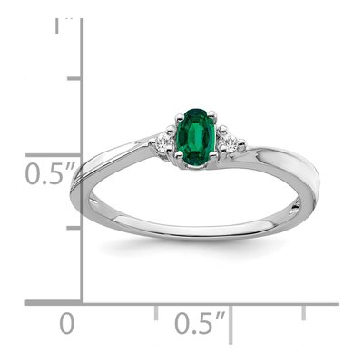 14K White Gold Lab-Created Emerald & Diamond Oval May Ring – view 2