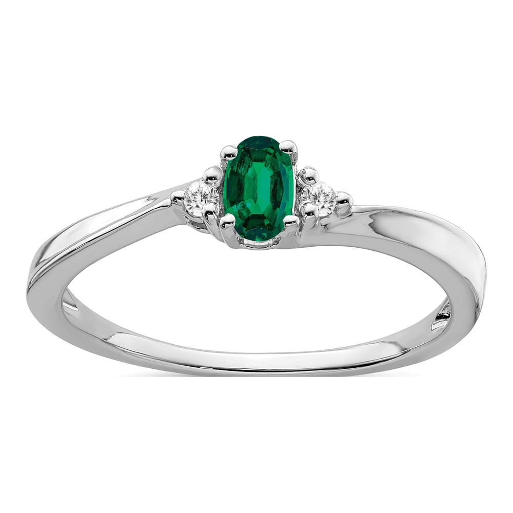 14K White Gold Lab-Created Emerald & Diamond Oval May Ring