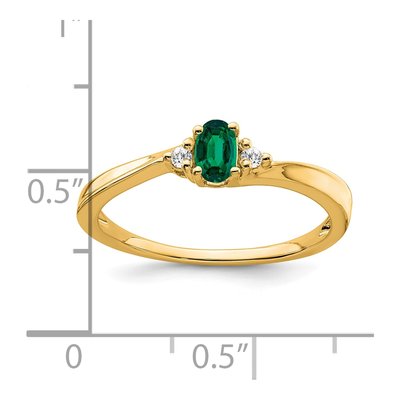 14K Yellow Gold Lab-Created Emerald & Diamond Oval May Ring – view 2