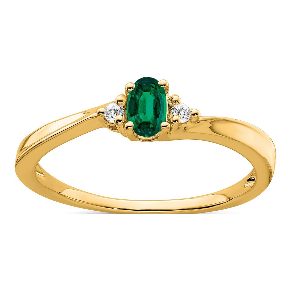 14K Yellow Gold Lab-Created Emerald & Diamond Oval May Ring