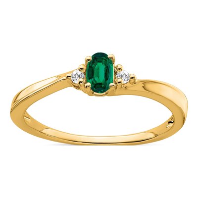 14K Yellow Gold Lab-Created Emerald & Diamond Oval May Ring