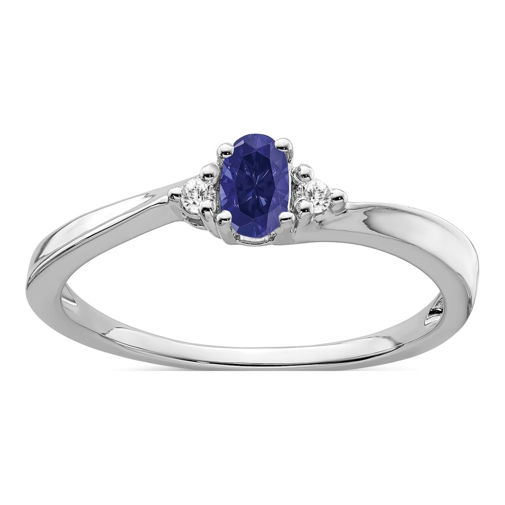 14K White Gold Lab-Created Sapphire & Diamond Oval September Ring