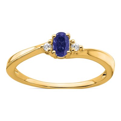 14K Yellow Gold Lab-Created Sapphire & Diamond Oval September Ring