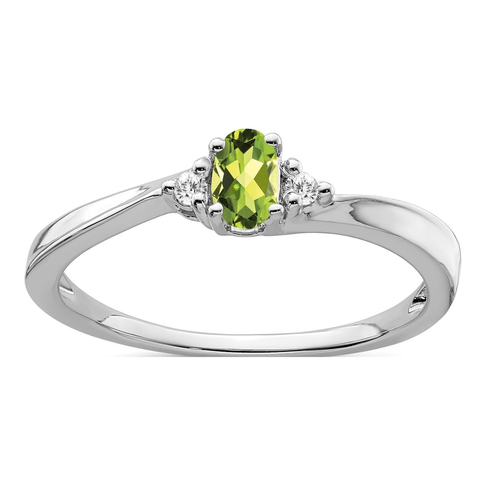 14K White Gold Peridot & Diamond Oval August Ring