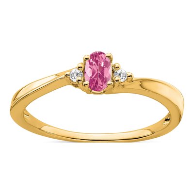 14K Yellow Gold Pink Tourmaline & Diamond Ring